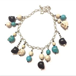Aqua & White Skull Charm Bracelet